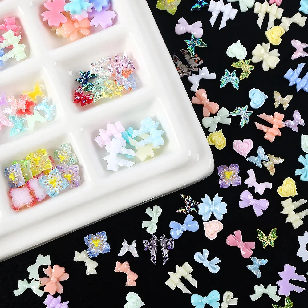

5g/lot Mini Bow Nail Accessories Mixed With Colorful 3D Ribbons Small Bow Tie, Wearing Nail Art Charms Drill Accessories