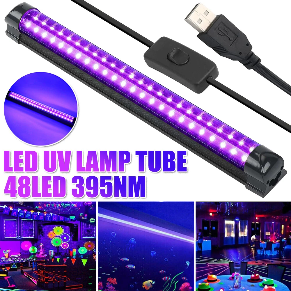 Tubo de luz UV LED preto, 5W, 10W, USB, UE, US Plug, Lâmpada, 395 nm, Barra, Efeito, Festa, Iluminação de Palco