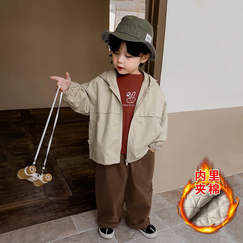 

Пальто для мальчиков, пальто, куртка, ветровка, верхняя одежда, 2025 г., бежевый, весенне-осенний хлопок, высокое качество, рождественский подарок, детская одежда