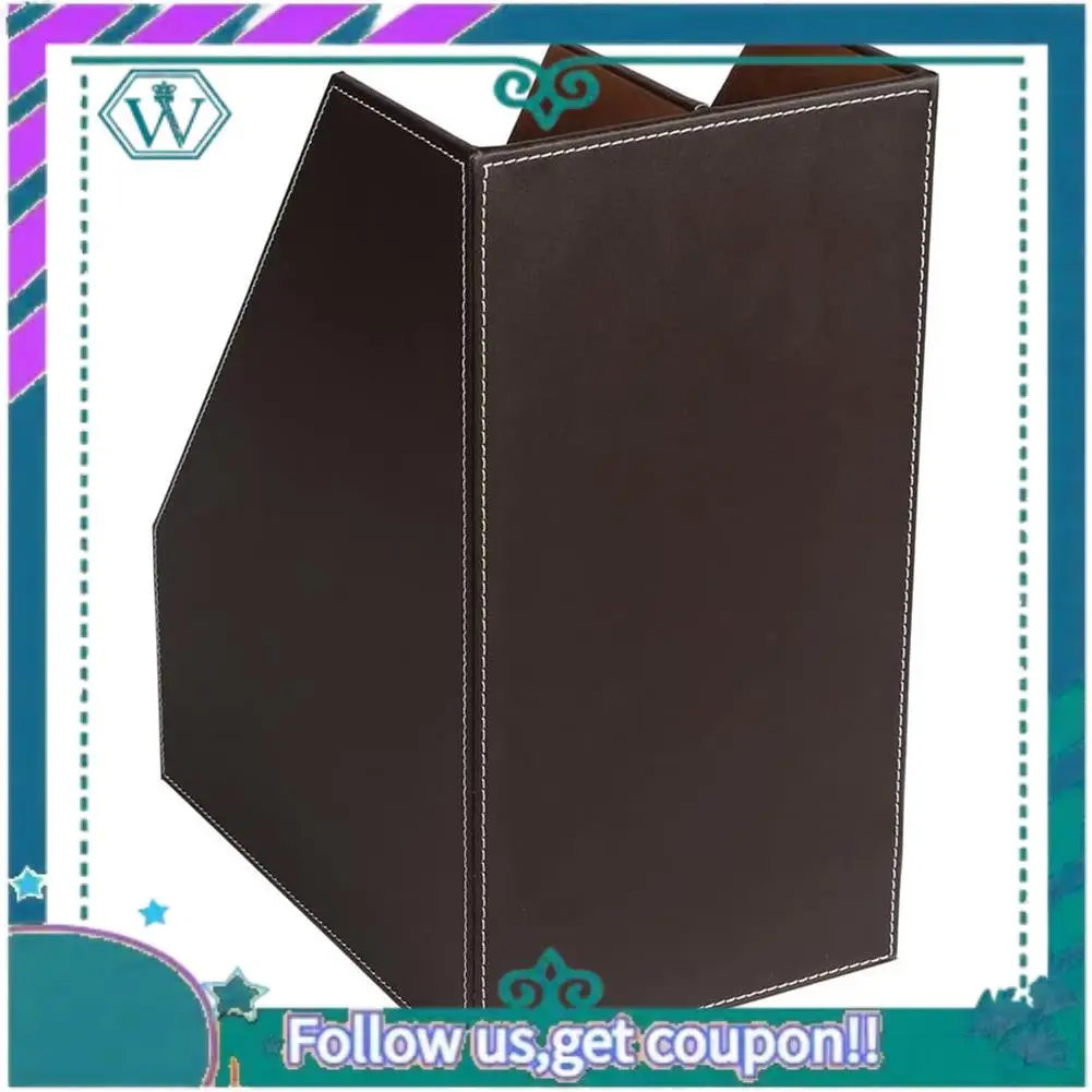 

Upgraded PU Leather Desktop File Folder Organizer And Document File Stand Journals Magazine Holder Rack 2 Slots