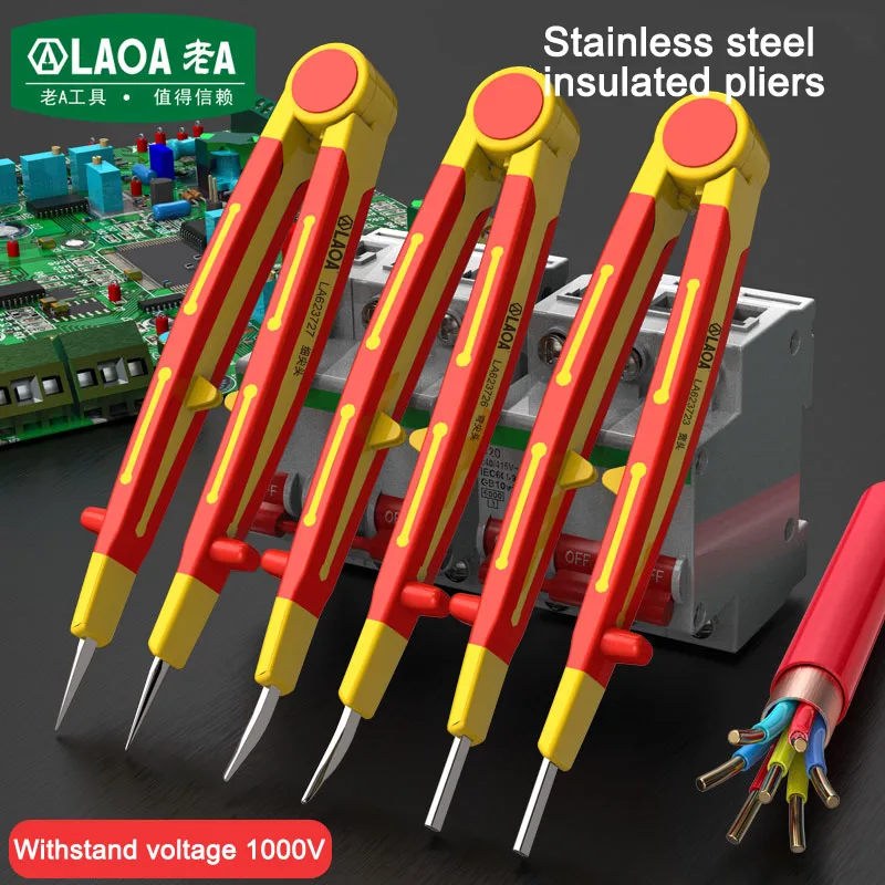 VDE 1000V High Voltage Insulated Tweezers Series Fine Transverse Serrated Clamping Magnetic Non-slip Insulated Handle