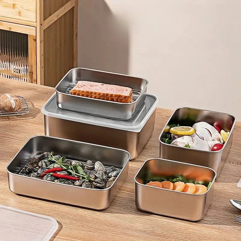 Stainless Steel Food Storage Box, 1 Count/2 Counts Food Storage Container with Lid, Kitchen Storage Organizer for Home Office