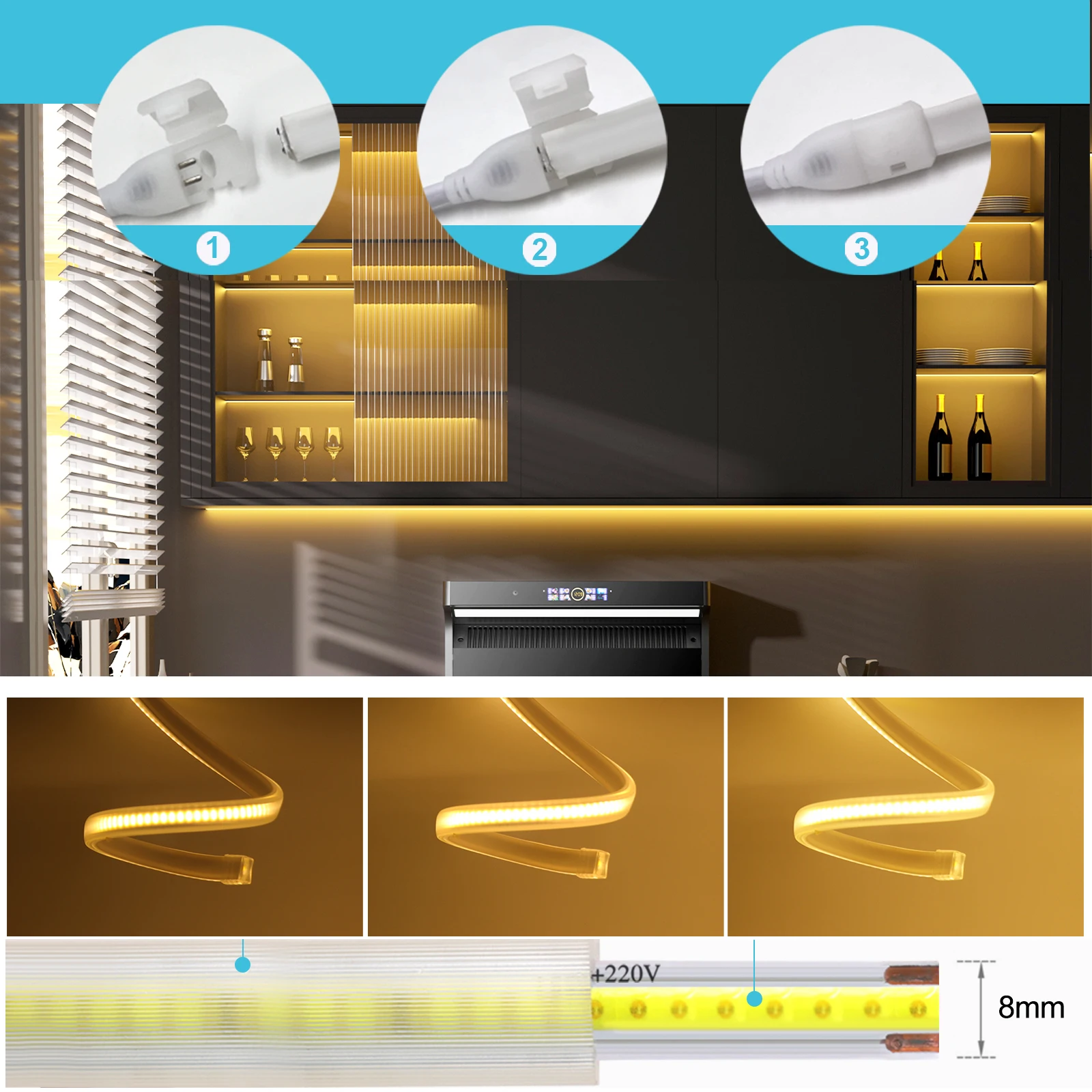 LED Dimmer Tuya Wifi/Wall Touch Remote/Bluetooth IR Control for 8mm PCB AC110V/220V 288Leds/m 3000K 4000K 6000K COB Light Strip