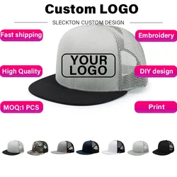 SLECKTON niestandardowe logo czapka z daszkiem dla mężczyzn projekt Logo haft drukuj czapka typu Trucker moda czapka typu snapback czapka hurtowo