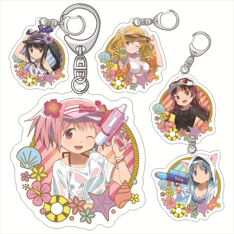 Anime Puella Magi Madoka Magica Keychain Cute Kaname Madoka Akemi Homura Tomoe Mami Key Chains Bag Accessories Lanyard Gift