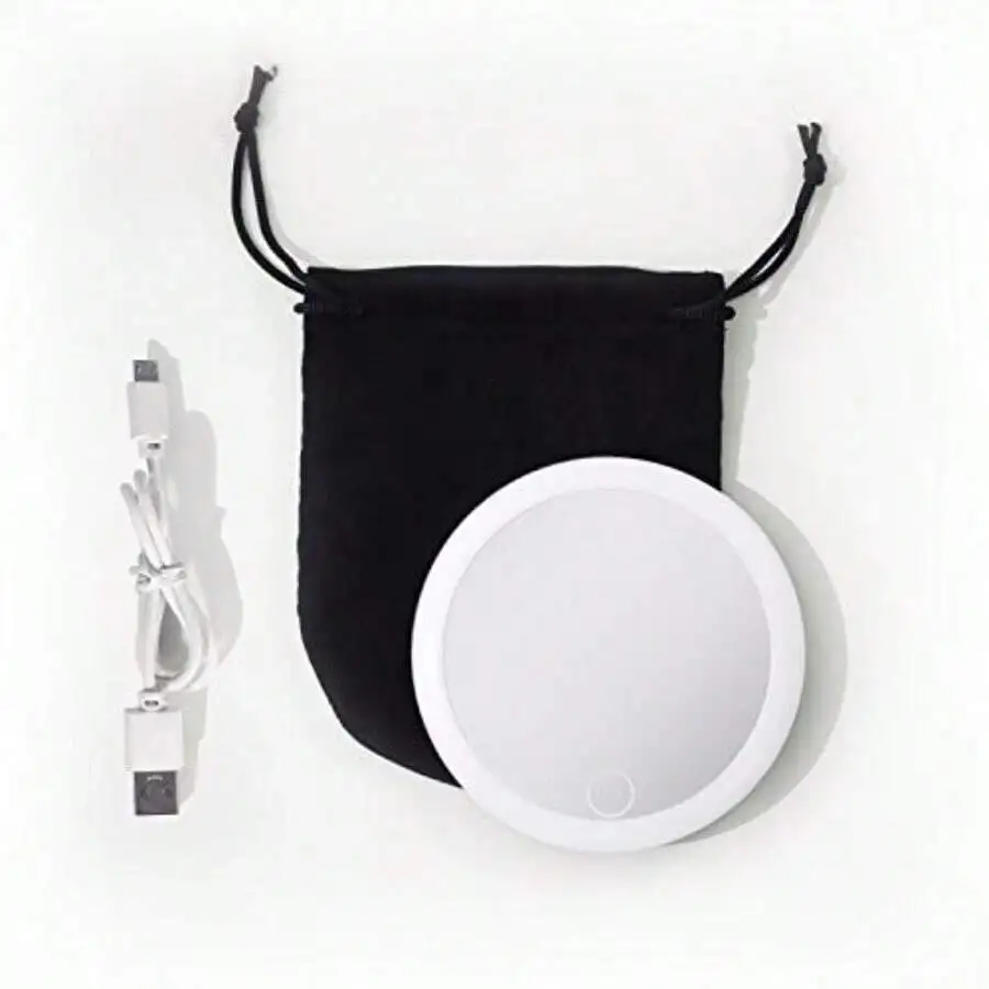 

4 Inch Round LED Makeup Mirror Rechargeable Portable Travel Mirror With Pouch
