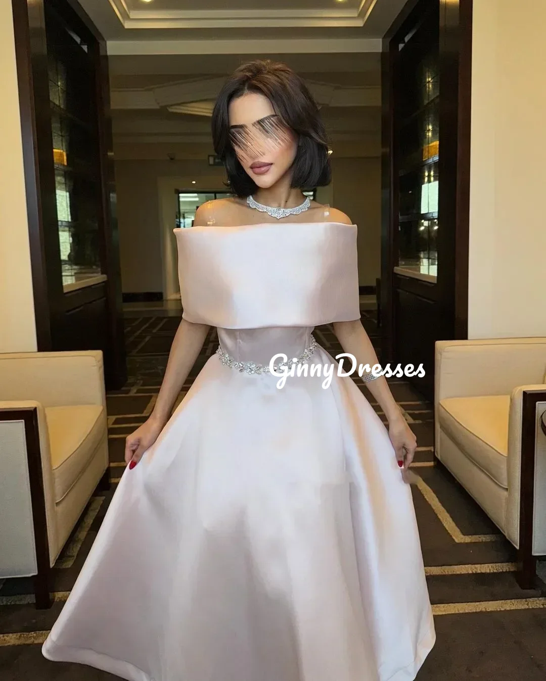 Gaun Malam Wanita Kustom Gaun Prom Garis Leher Bahu Terbuka Gaun Pesta Pernikahan Panjang Lantai A-Line Vestidos De Fe