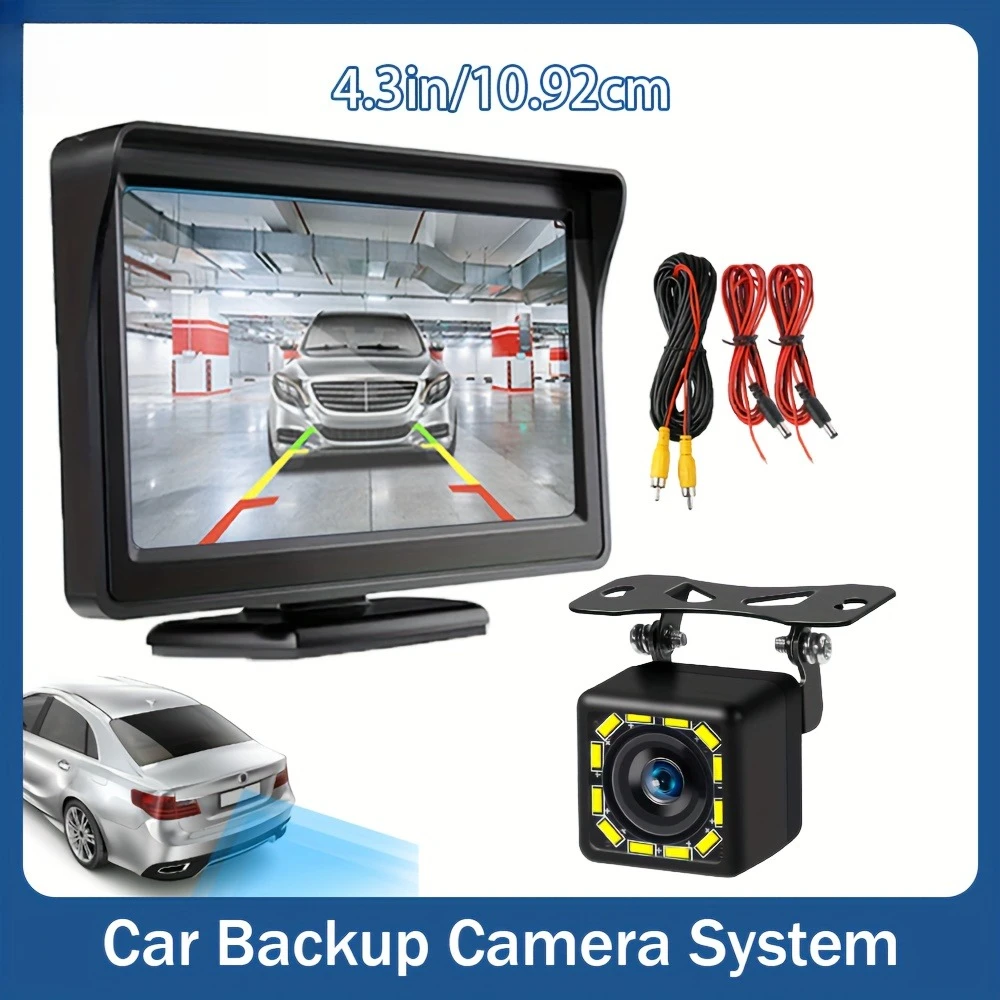 4.3-inch display kit and backup camera with 12 LED lights. This kit provides a night vision parking system