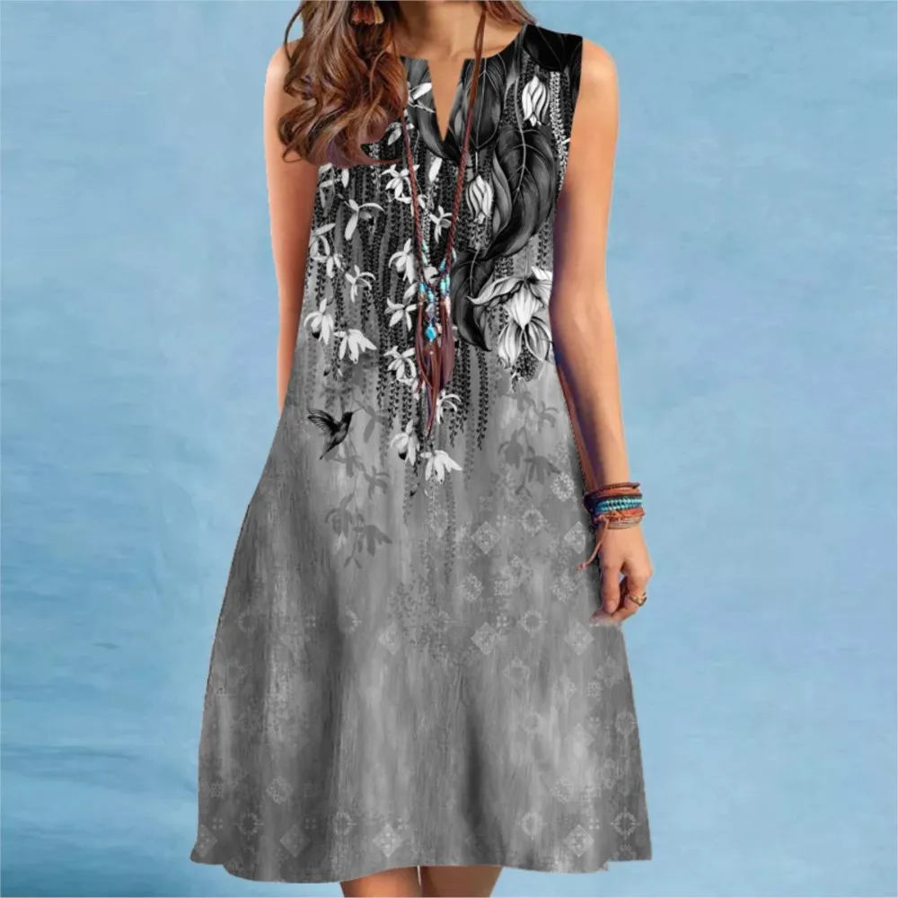 Vintage Ethnic Style Printed Dress 2026 New Women's Fashion Bohemian Style Beach Sleeveless Party Elegant And Sexy Dress Vestido