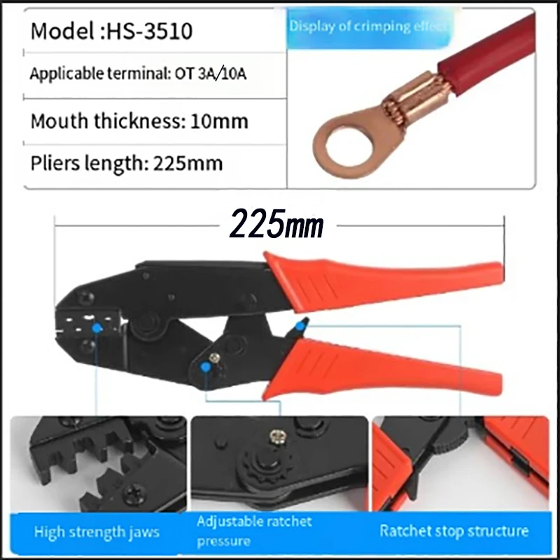 OT Draht Crimpzange OT Offene Draht Nase Terminal Crimpzange HS-2030 HS-0560 3A 5A 10A 20A 30A 40A 50A 60A – Detail 2
