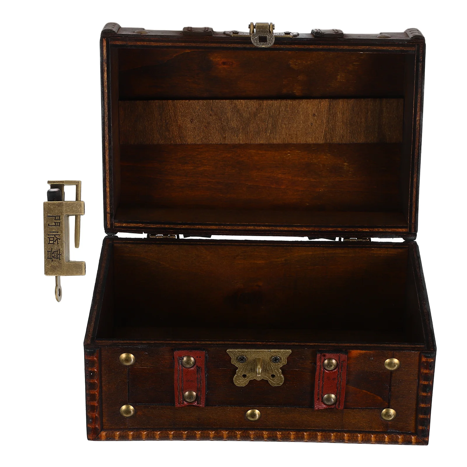 

Pirate Treasure Chest Vintage Storage Box with Lock for Jewelry Small Wooden Keepsake Decorative Trunk Retro Home