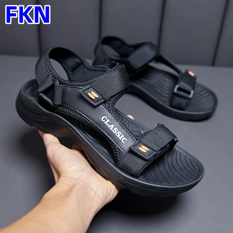 Men's summer sandals, casual vacation beach pattern, stylish light shoes, outdoor comfortable sandals large size 39-46