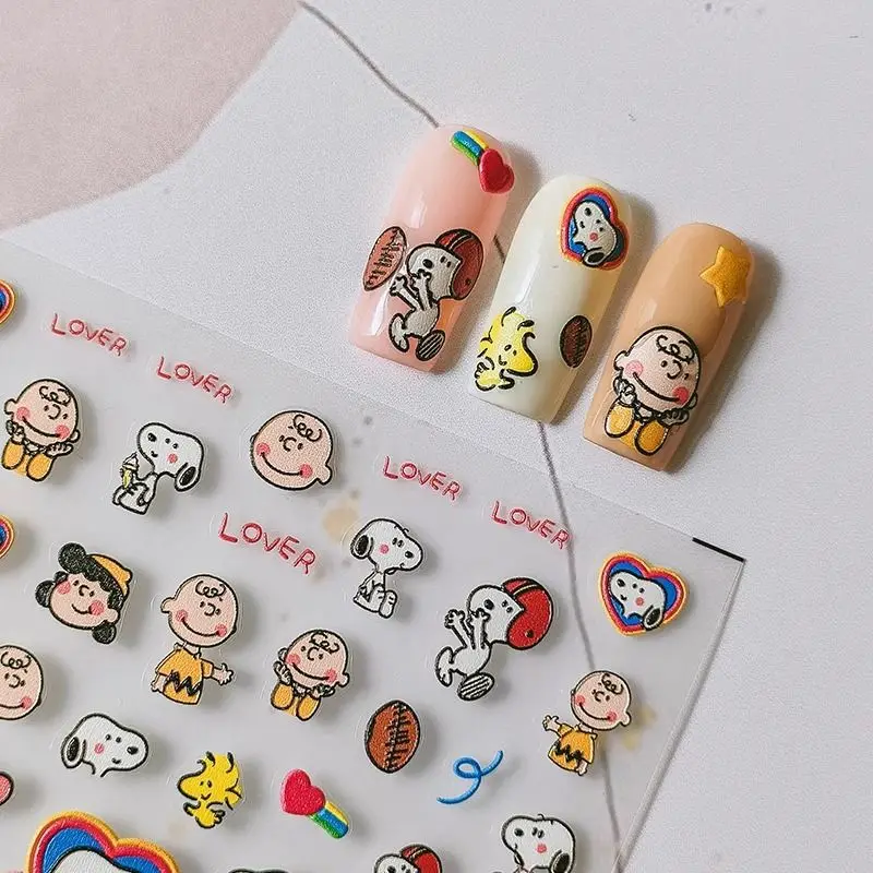 Snoopy Nail Art Stickers Anime Peripheral Cartoons Cute Waterproof Three-dimensional Decoration Nail Art Decals Wholesale