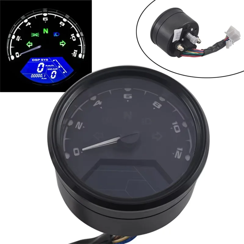 A44F-Motorcycle Universal LCD Digital Tachometer Speedometer Odometer Waterproof Gauge For Cafe Racer 2 - 4 Cylinders