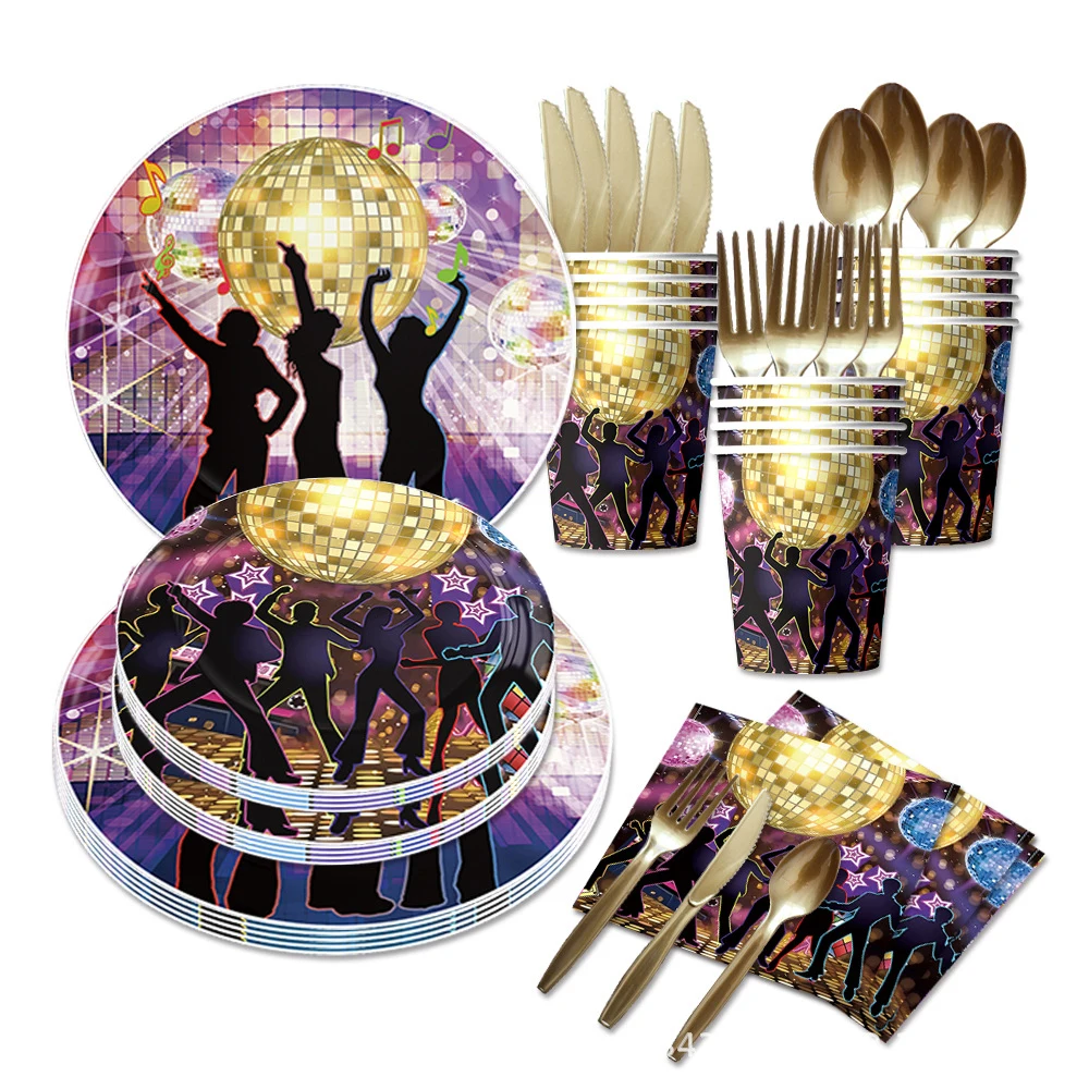 

Диско-шар, одноразовая посуда, баннер для бара, ночного клуба, 2025 для 70-х, 80-х, 90-х, 00-х годов, неоновая тема, украшение для дня рождения, рок-товары