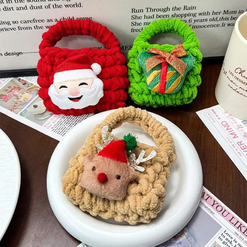 1pc ぬいぐるみイヤホンバッグ クリスマス織り財布 ぬいぐるみ財布 サンタクロースキーペンダントバッグ 収納バッグ クリスマス小銭入れ
