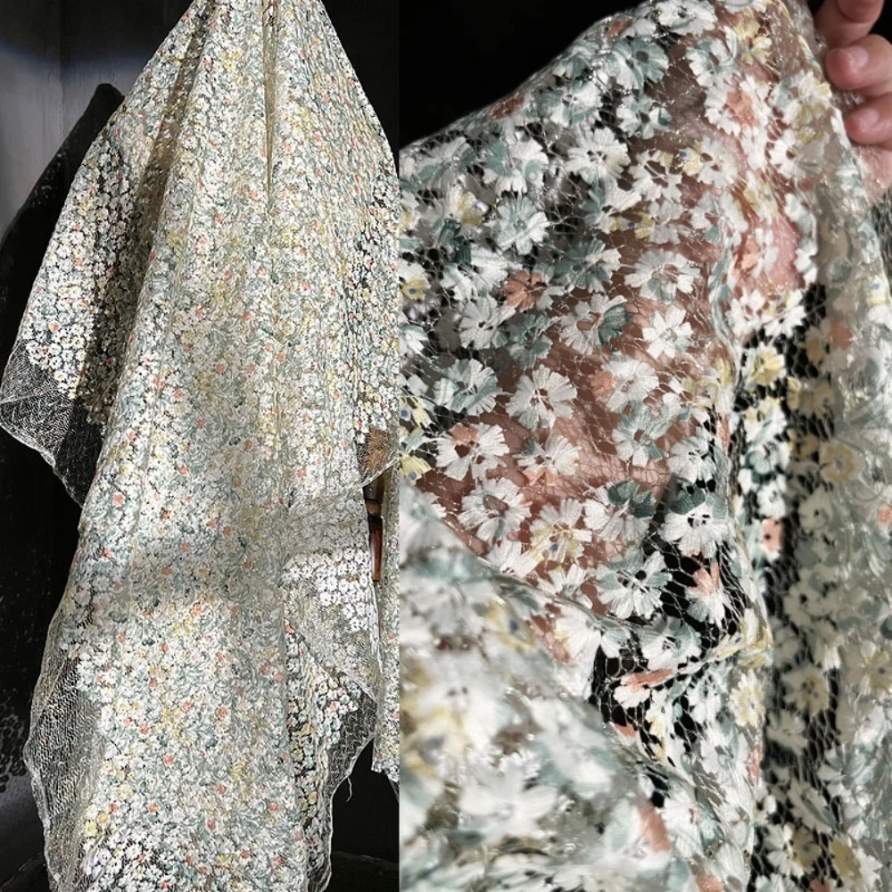 

Floral Large Mesh Hollow Lace Fabric Plant Embroidery Sheer Wedding Dress Formal Gown Designer Fabric for Bridal Veil Craft
