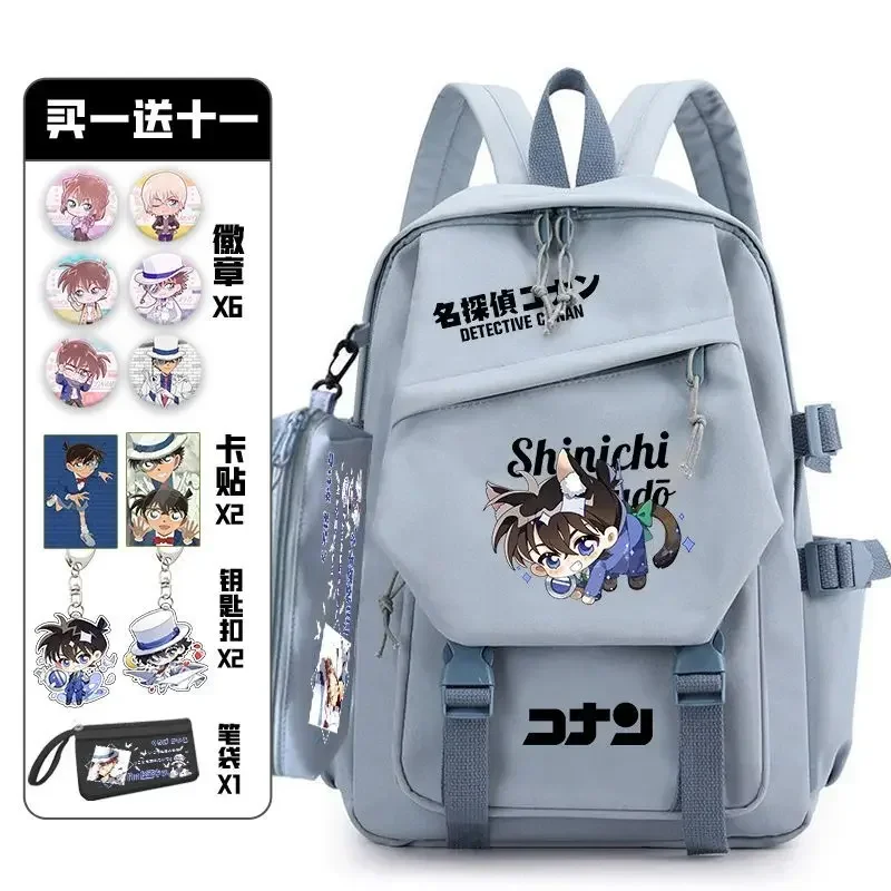 Detective Conan with pine pack badge set backpack anime bag teenagers schoolbag students book travel girl boy cosplay