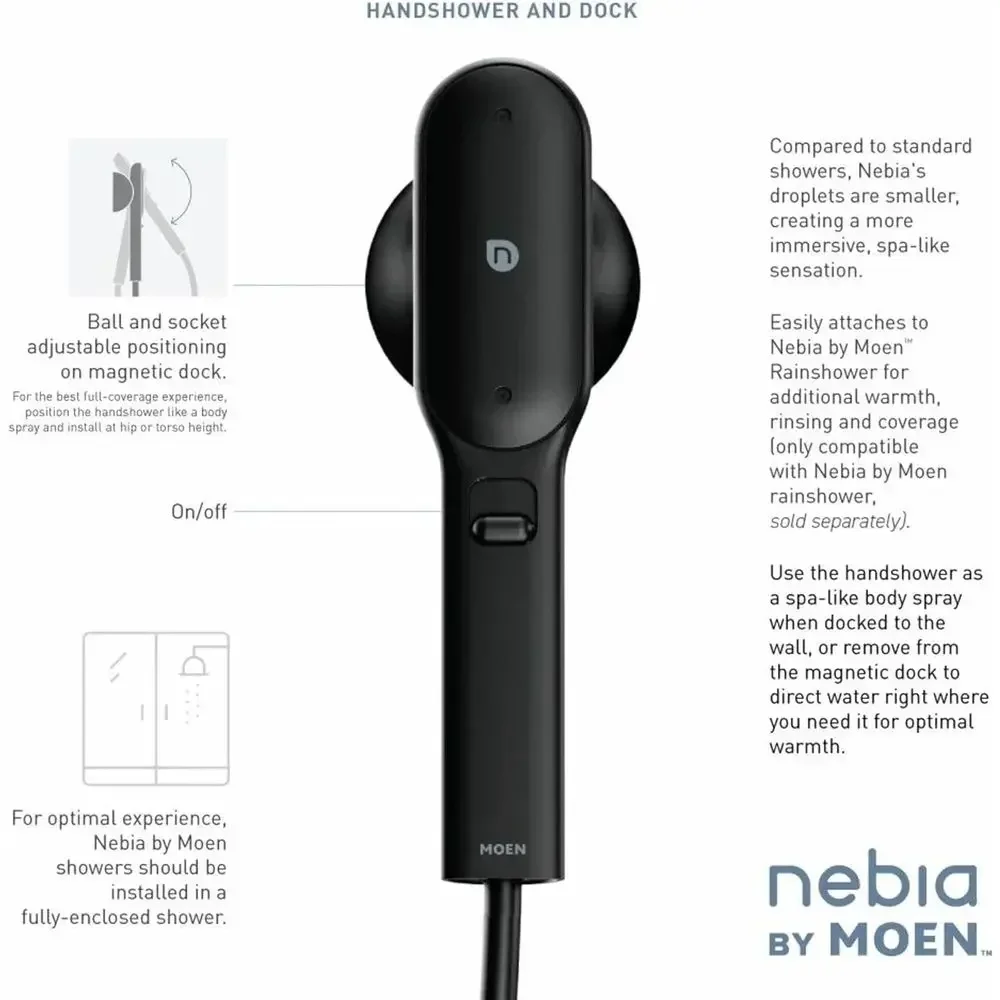 Matte Black Handheld Shower with 1 Setting, 1.5 GPM Flow Rate, 59 Hose for Easy Installation