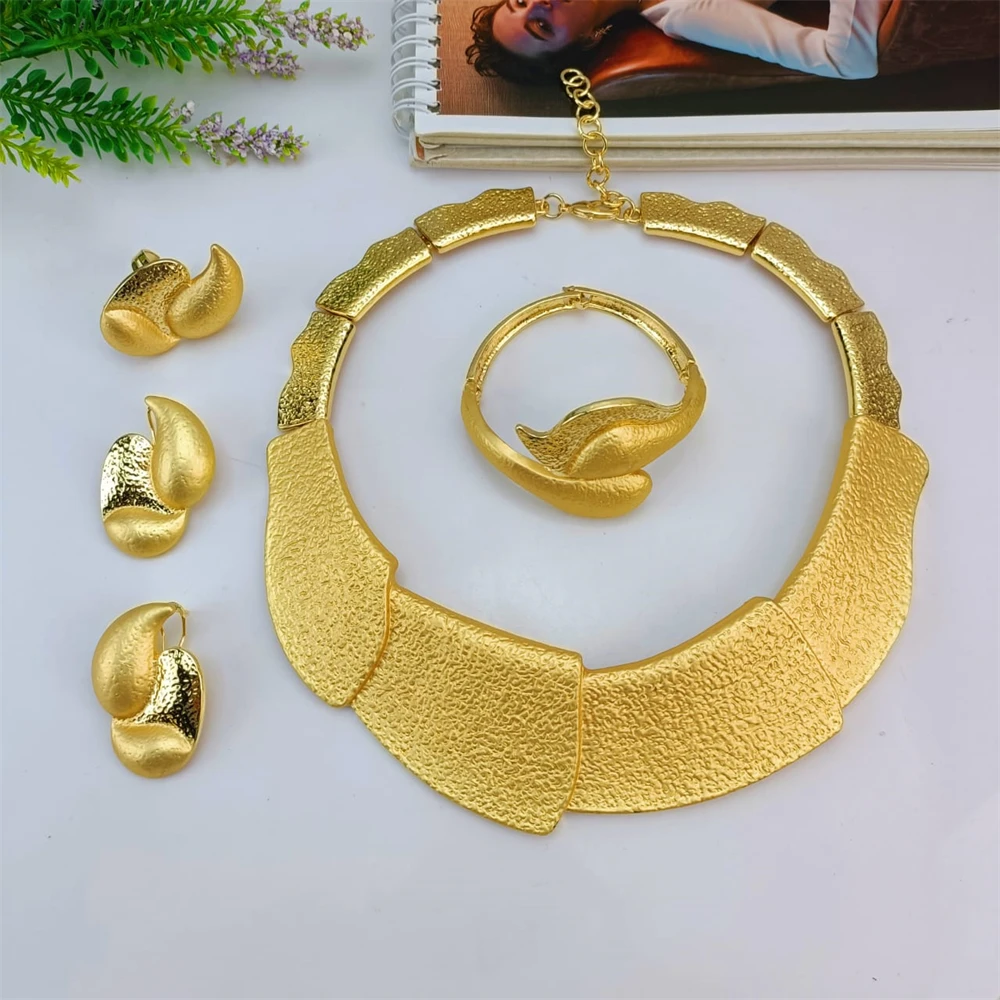 EMMA Italy Fashion Jewelry Set High-end Woman Wedding Party Dating Necklace Bangle Earring Ring Brazil Gold Color Big Jewelry