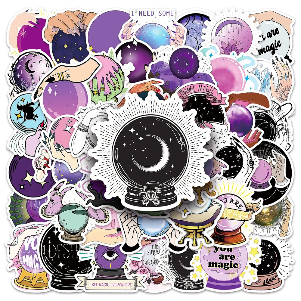 10/30/50pcs Purple Magic Witch Cartoon Stickers Gothic Sun Moon Decal Laptop Diary Scrapbooking Motorcycle Aesthetics Sticker