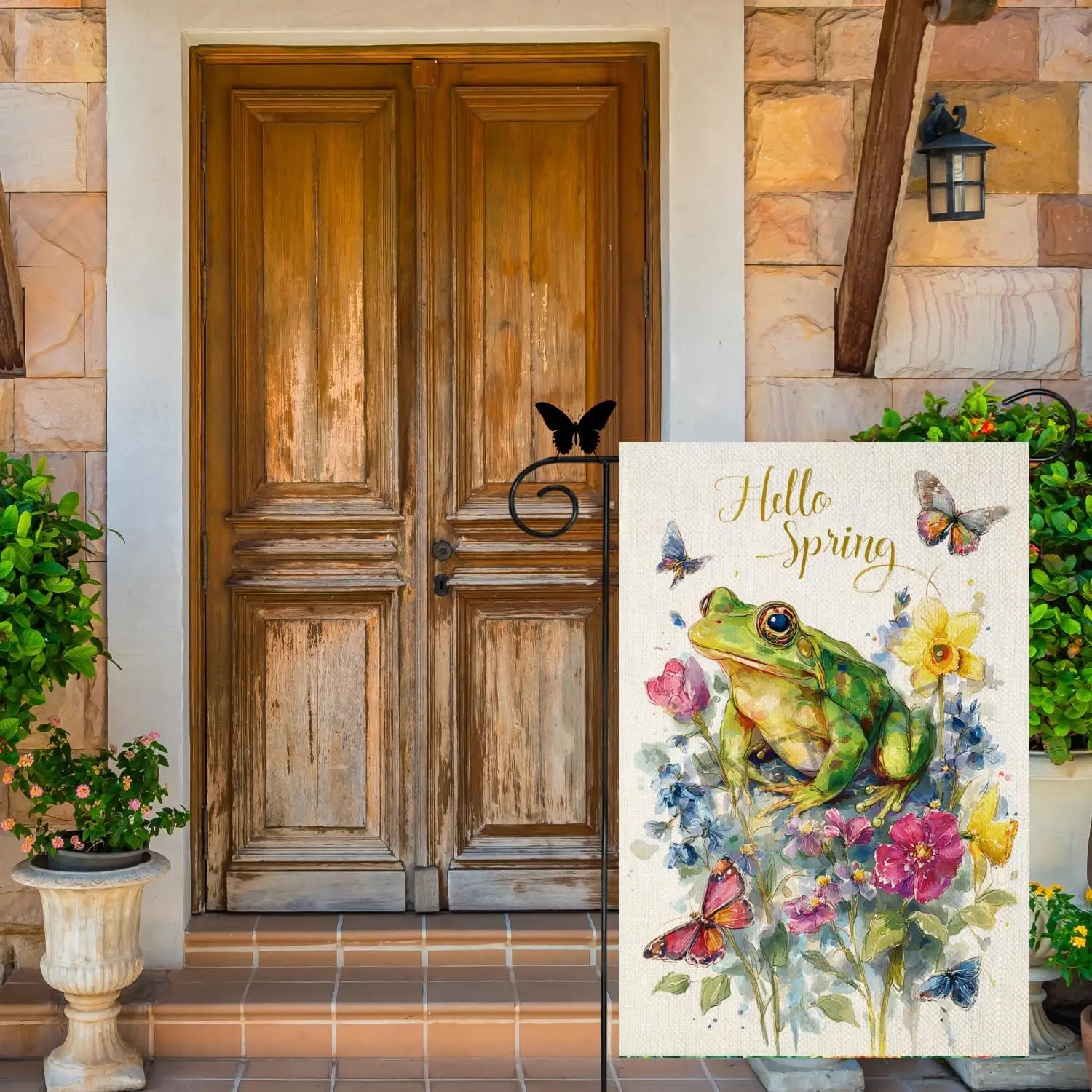 FXTTONZ Spring Flowers Frog Garden Flags Lovely Floral Seasonal Home Decor Banner 12x18 Double Sided Funny House Flag Farmho uui