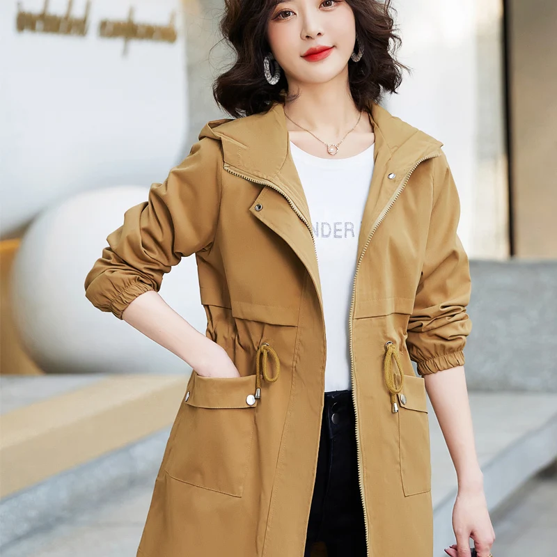 

Весеннее женское пальто средней длины, свободное, повседневное, тонкое, в британском стиле, маленького размера, верхняя одежда, для поездок на работу, с высокой талией, длинные брюки