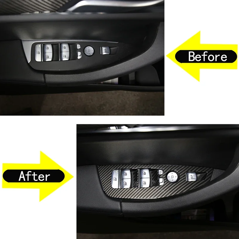 

4Pcs For 2018-2023 BMW X3 X4 G01 G02 ABS Carbon Fiber Car Styling Glass Lift Switch Button Frame Sticker Car Interior Parts LHD