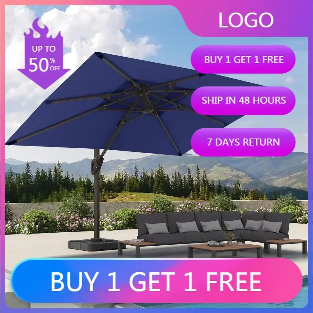 

Большой прямоугольный консольный зонт для патио с углом обзора 360° ° Вращение и двойная верхняя часть для сверхмощной устойчивости ветра на открытом воздухе