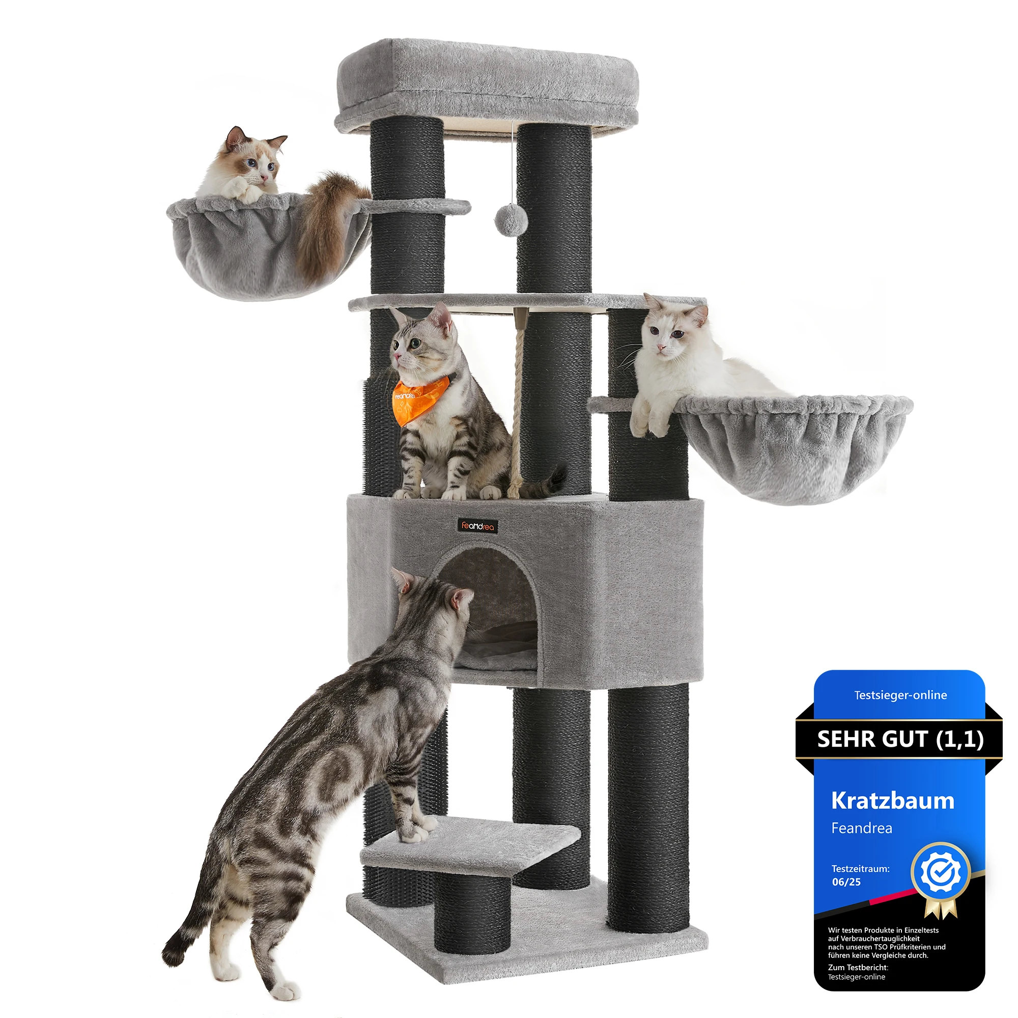 FEANDREA krabpaal, met zelfverwarmende dekens, kattenboom, 2 kattenborstels, grote platforms