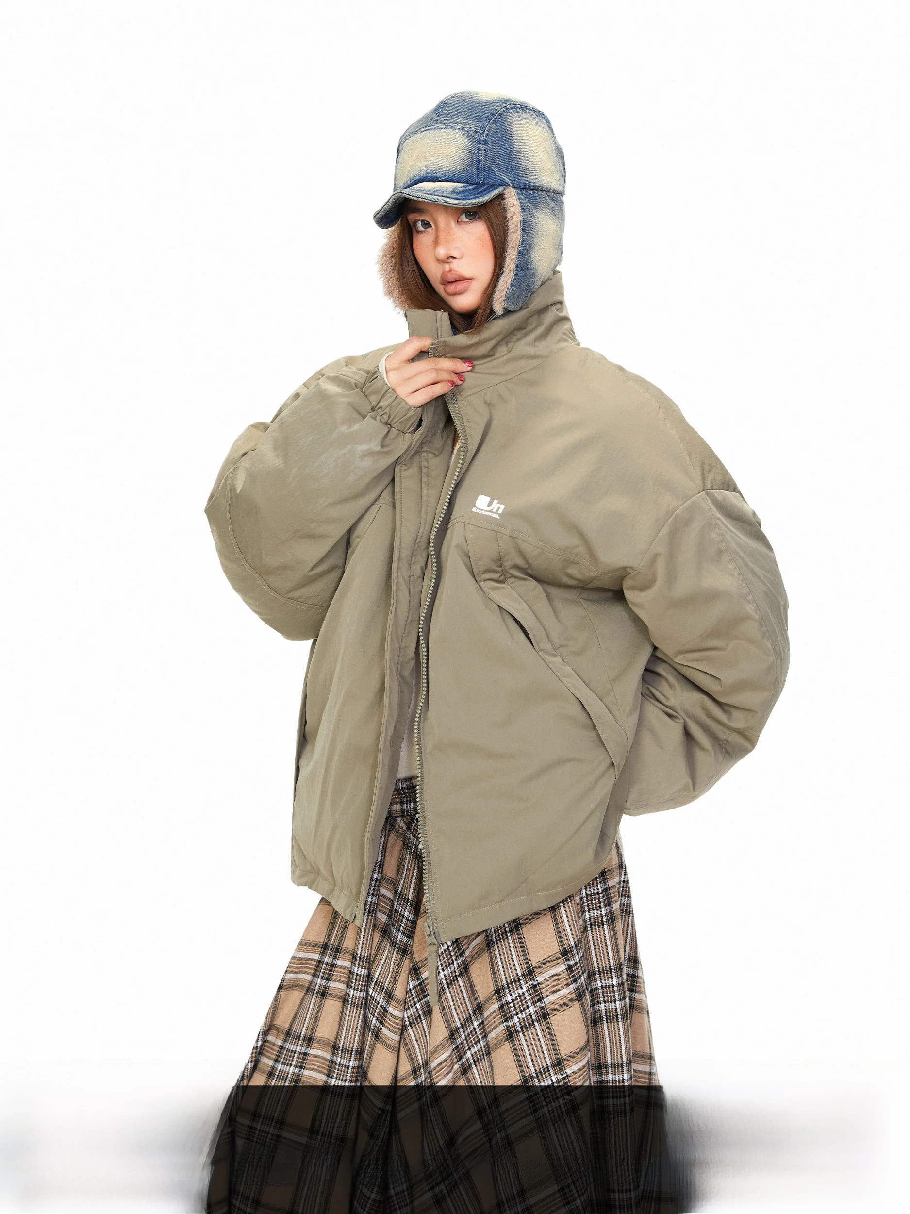 

Thiened Cotton Jaet Women's Stand Collar Letter Print Workwear Coat Lazy Sle American Trendy Brand Loose Fit Winter Out...