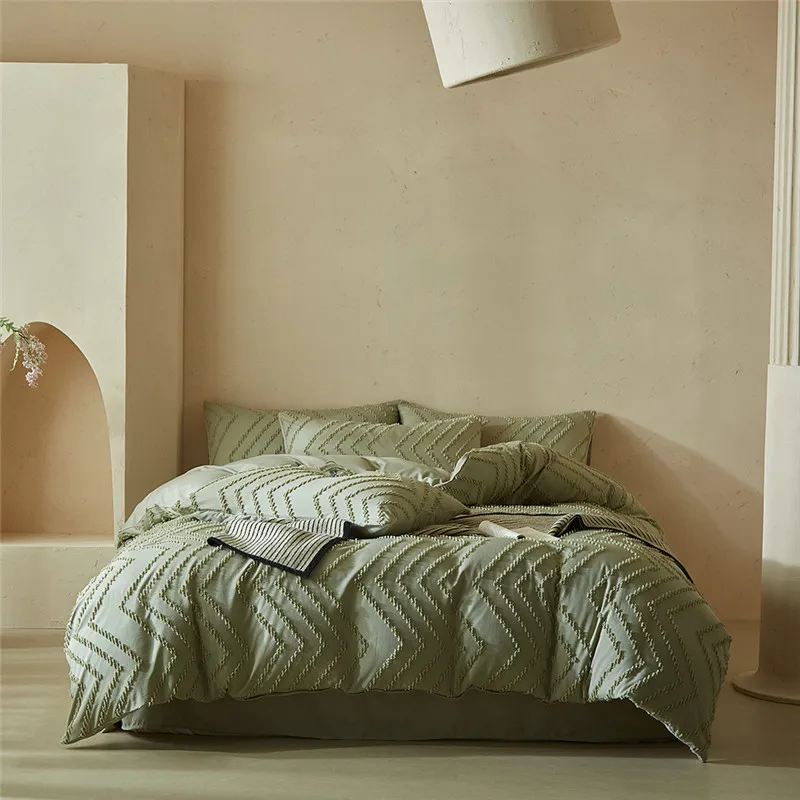 

King Queen Bedding Set 3/4PCS Aesthetic Duvet Cover with Ripple Cut Flowers Soft Textured Comforter Zipper Closure