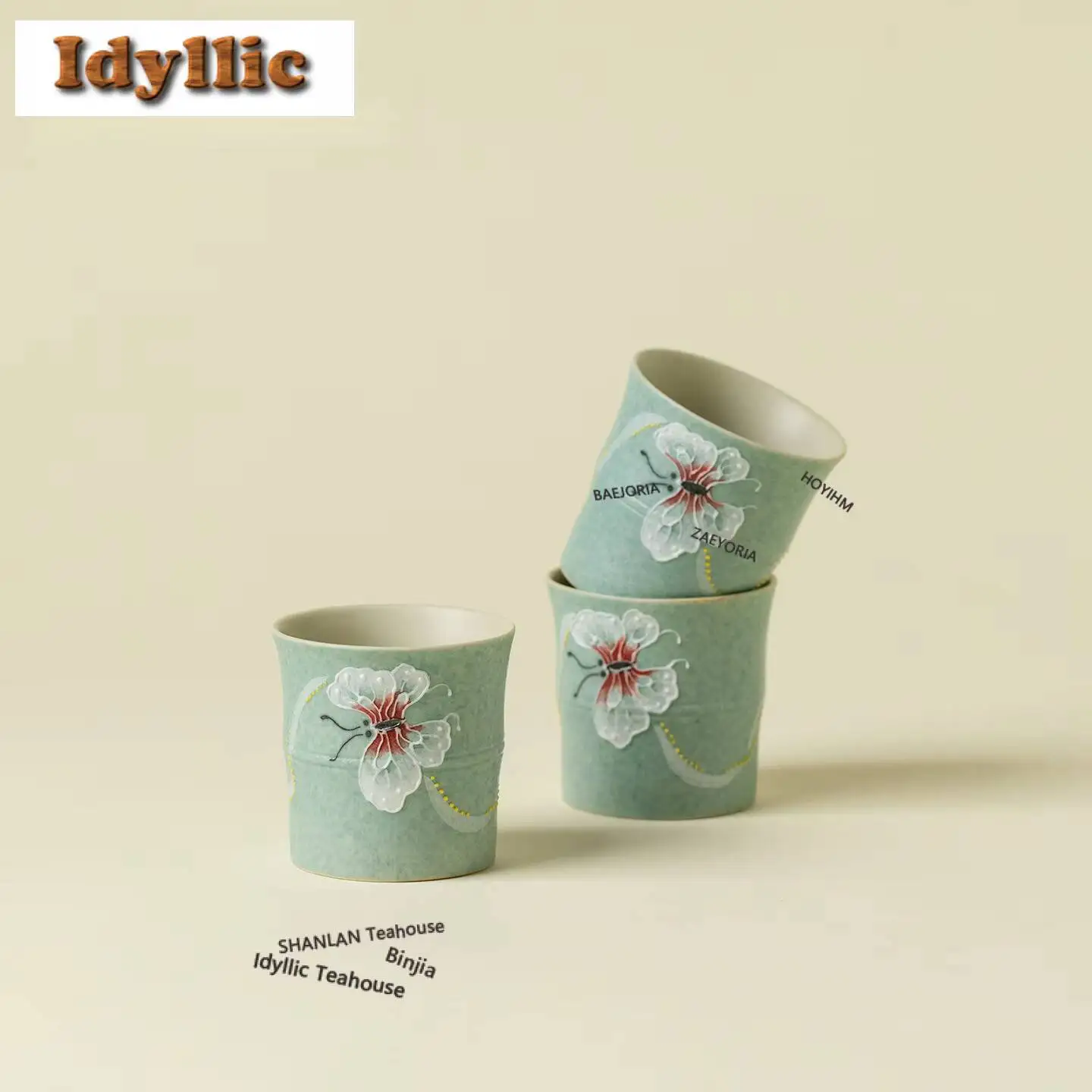 1pc Hand-painted Butterfly Bamboo Joint Teacup Elegant Tea Bowl Tea Cup Set Tea-tasting Fragrance Cup Jianzhan Master Cups 50ml