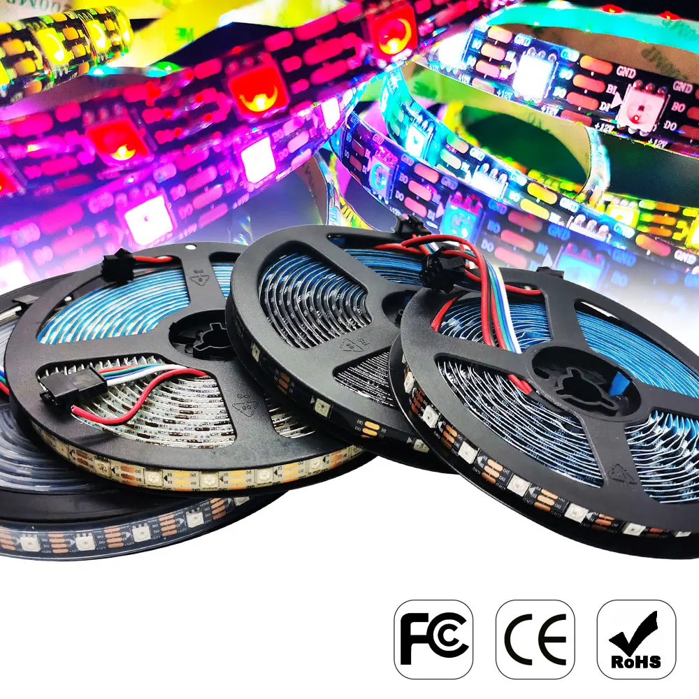 DC12V WS2815 Individually Addressable Luces Led Strip Light 4Pin Smart 5050 RGB Dual Signal Pixel Black White PCB IP30 IP65 IP67