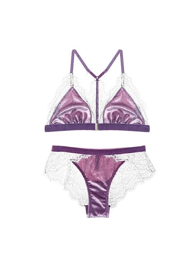 Women 2-piece Lace Patchwork Bra Set Bra Underwire & Garter Panty Underwear Set Ladies Sexy Lingerie Set Lingerie Purple Clothes