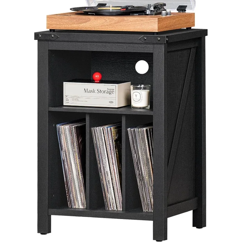 

Record Player Stand with Vinyl Record Storage,Black Record Player Table Holds up to 160 Albums,Large Wood Turntable Stand