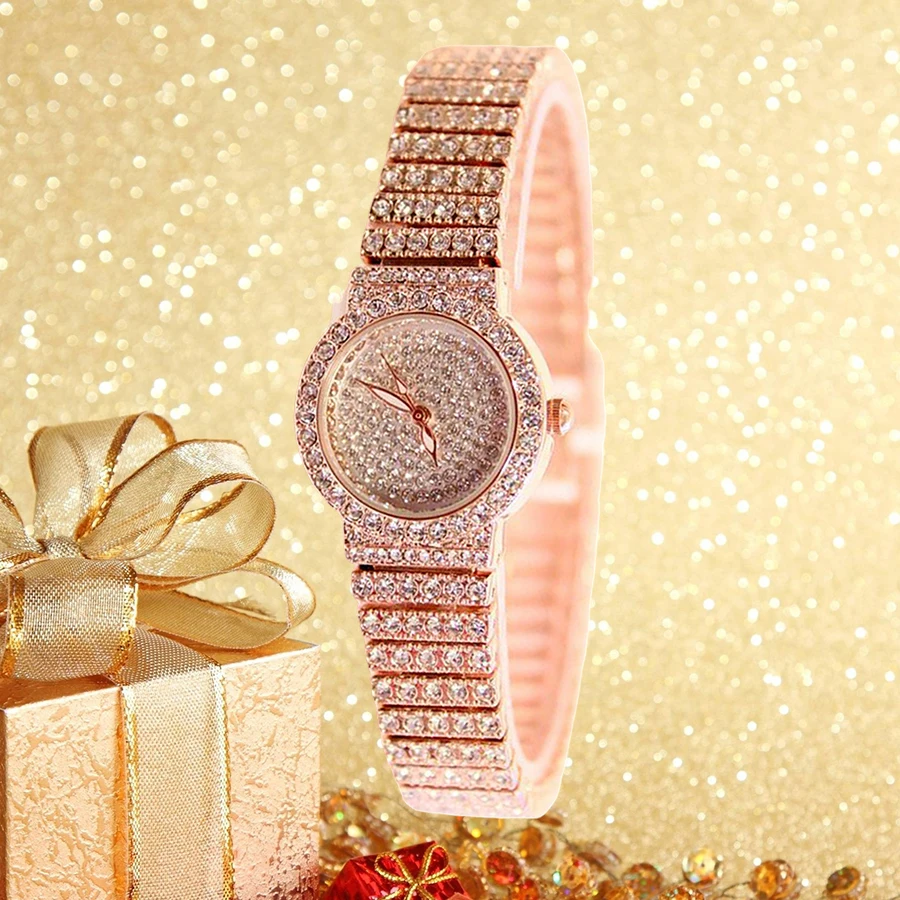 Shsby Women Luxury Crystal Dress Wristwatch Lady Full Rhinestone Clock Gold Jewelry Watches Casual Quartz Bracelet Watch