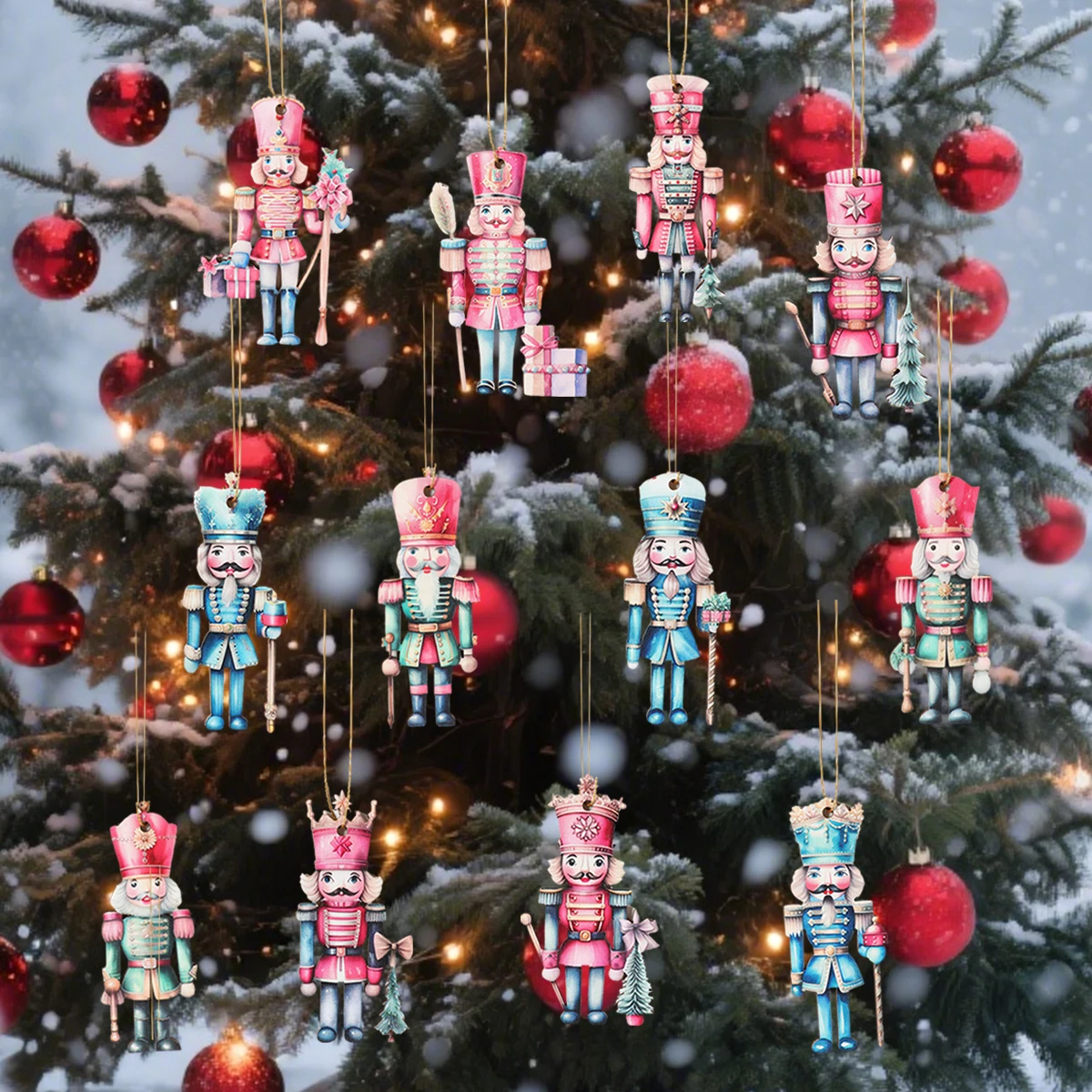 

12pcs Christmas Nutcracker Soldier Wooden Pendant Xmas Tree Hanging Ornament 2025 Navidad Decoration for Home 2026 New Year Gift
