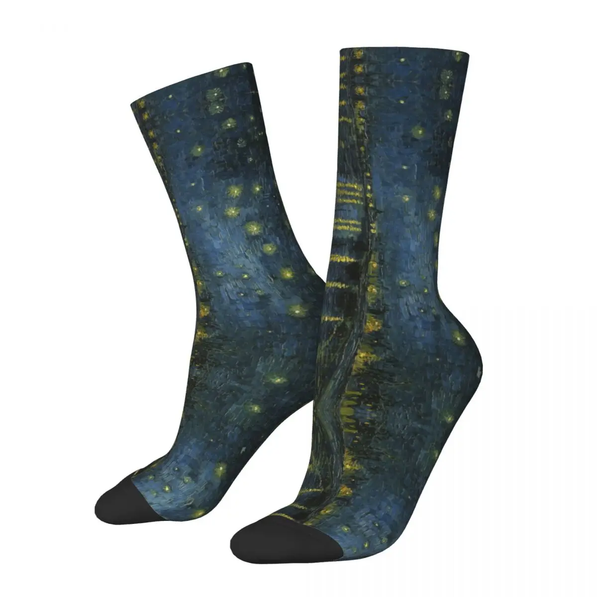 Vincent Van Gogh Starry Night On The Rhone Product Crew Socks Sweat Absorbing Oild Painting Sport Crew Stockings Comfortable