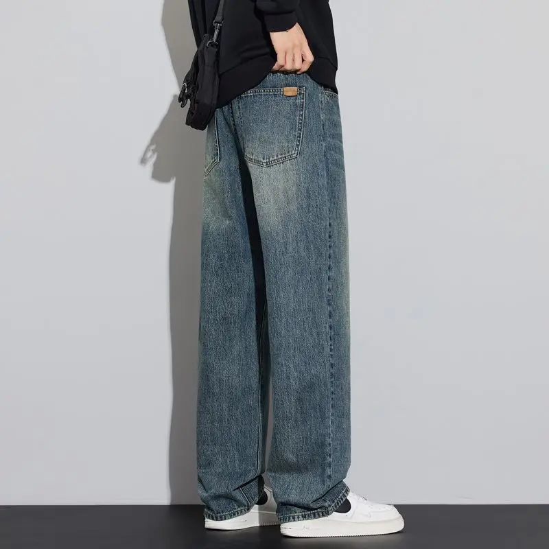 

Spring 2026 Men's Casual Loose Versatile Denim Jeans Faionable Hong Kong Street Sle High Waist Stand Fit Straight Leg