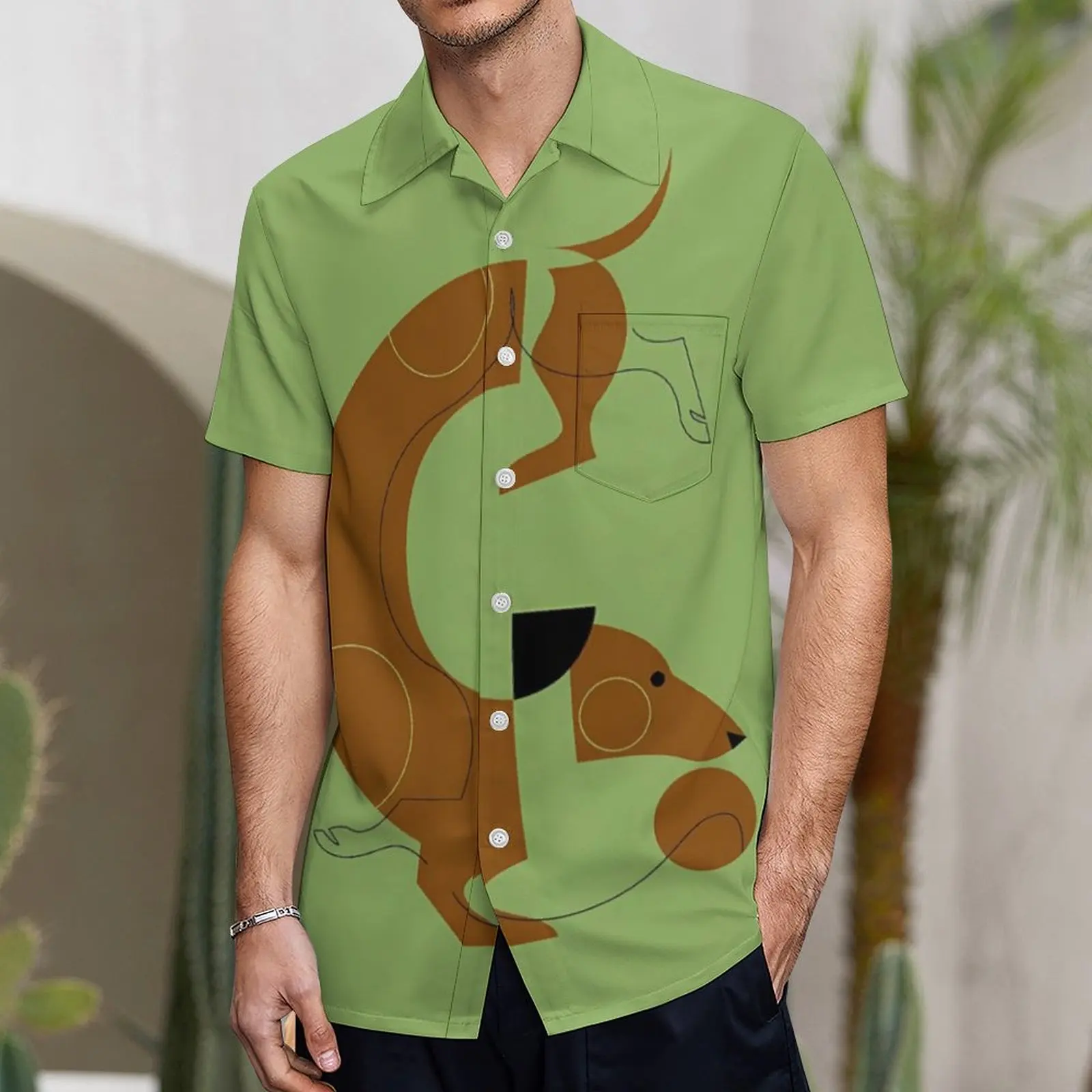 

Fashion Hawaiian Summer Men's Shirts Cute Dachshund Print Lapel Button Shirt Green Casual Comfort Short Sleeves Designer Shirts