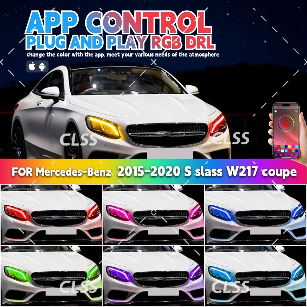 RGB DRL Boards App Control Multi-Color DIY Plug n Play For Mercedes S-Class W217 Coupe 2015-2020 Daytime Running Light Angel Eye