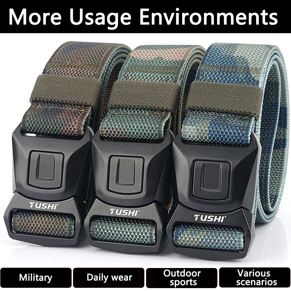 TUSHI New Tactical Belt for Men Nylon Metal Automatic Buckle Police Duty Military Belt Outdoor Girdle Casual Elastic Belt Male