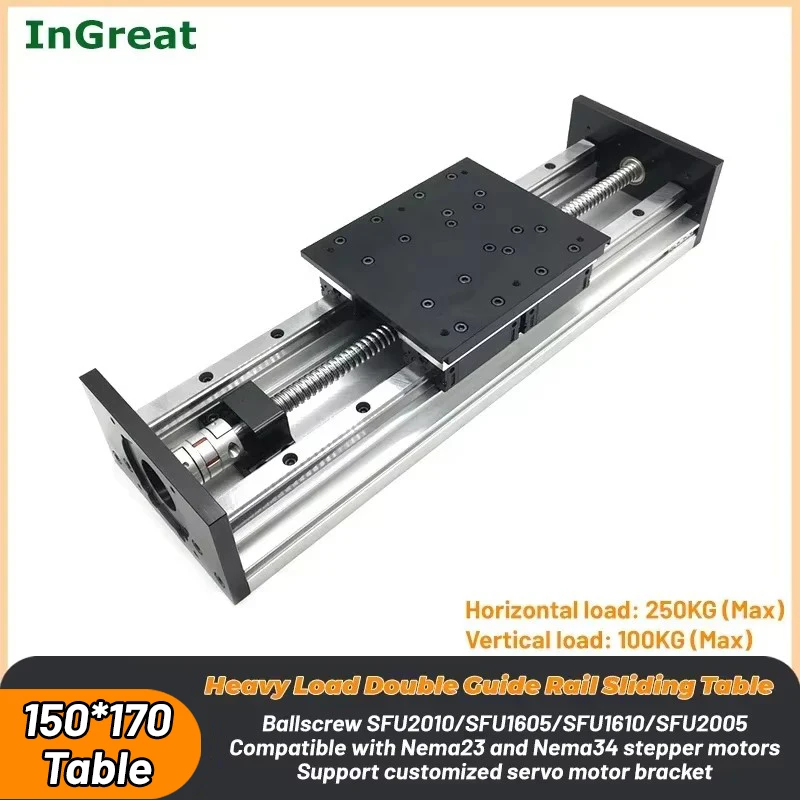 Heavy Duty Sliding Table Double Guide Rail Linear Stage Sliding Linear Module 150*170mm 4*HGR20 SFU2010/1605/1610/2005