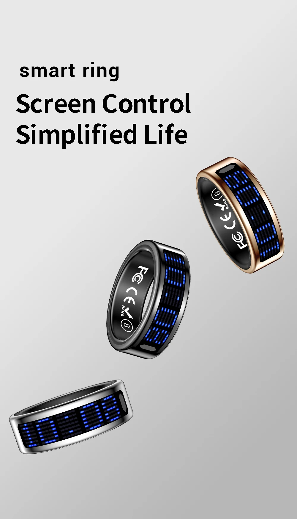 Anello intelligente in acciaio inossidabile con touch screen per il controllo dei gesti Monitoraggio della salute e del fitness Monitoraggio del sonno Controllo dell'app Android