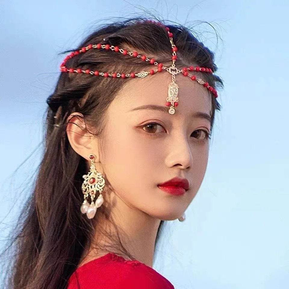 

Retro Crown Sparkling Diamond Acrylic Wood Bead Style Hair Accessories Hair Chain Headwear Headband