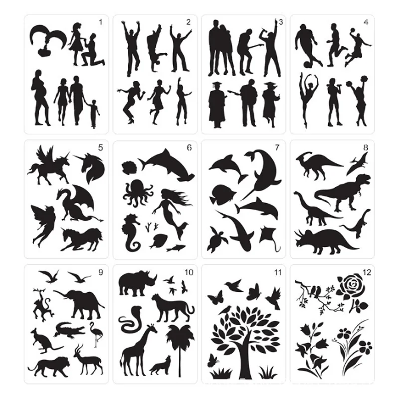 29.7*21cm Character Animals Plants Stencils DIY Layering Wall Scrapbook Coloring Embossing Decoration Graffiti Painting Template