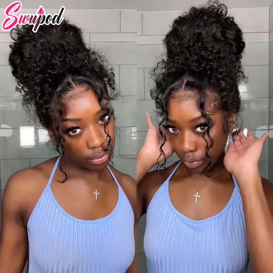 

30 Inch Black Human Hair Drawstring Snug Water Wig Glueless 250 Density Hd Invisi Strap 360 Full Lace Frontal Kinky Curly Wig