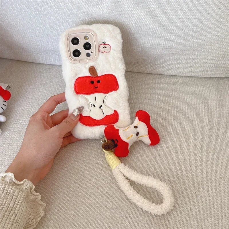 Plush Hair Fluff Toy Soft Back Cover for IPhone 16 15 14 13 Pro Max 14 Plus 15 Plus Warm Cute Cartoon Pendant Phone Case