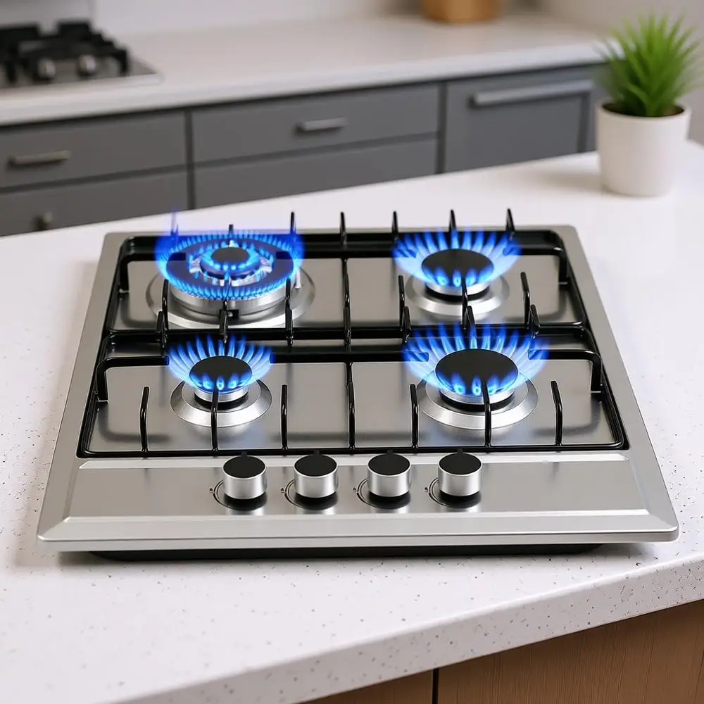 

24x20 4-Burner Built-In Gas Cooktop with Stainless Steel, NG/G Conversion, Thermal Protection & Easy Clean